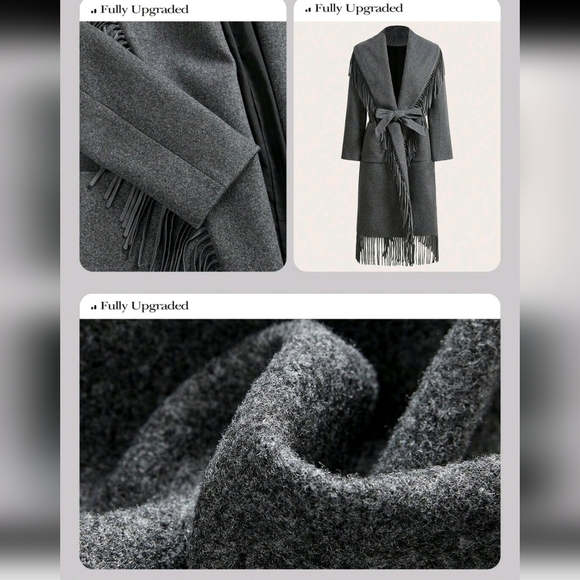 Women's Winter Fringed Decorated Oversized Lapel Melton Jacket, New Year Outfit - Picture 9 of 14